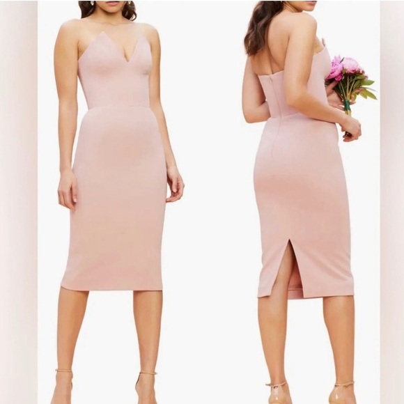 Dress the Population Women's Perla Strapless Plunge V-Neckline Midi Dress SZ XS - Picture 3 of 16